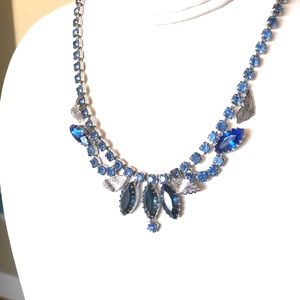 Vintage Juliana Blue Rhinestone Silver Necklace